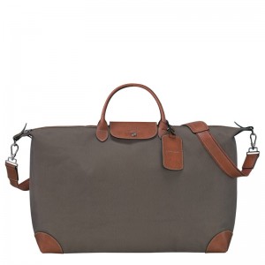 Longchamp Boxford M Travel bag - Recycled canvas Kahverengi | 7429-ZSCTW