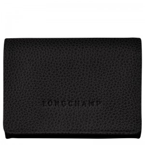 Longchamp Le Foulonné Coin purse - Leather Siyah | 8071-HJQCI