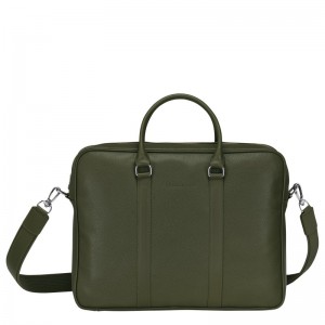 Longchamp Le Foulonné M Briefcase - Leather Haki | 8951-IDYGM