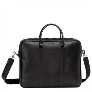 Longchamp Le Foulonné M Briefcase - Leather Siyah | 3657-ETCZN