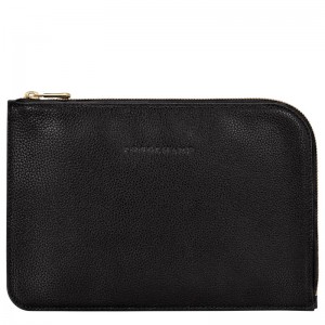 Longchamp Le Foulonné Pouch - Leather Siyah | 9243-CLDHQ