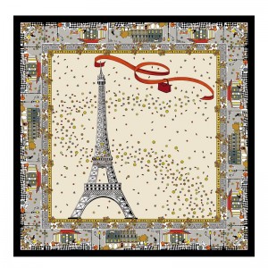 Longchamp Le Pliage in Paris Silk scarf - Silk Ecru | 1260-EDLHA