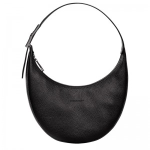 Longchamp Le Roseau Essential M Hobo bag - Leather Siyah | 1523-TEHRN