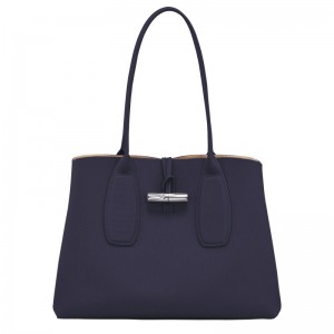 Longchamp Le Roseau L Tote bag - Leather Bilberry | 6937-RCFES