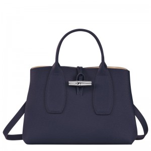 Longchamp Le Roseau M Handbag - Leather Bilberry | 8412-LUOMZ