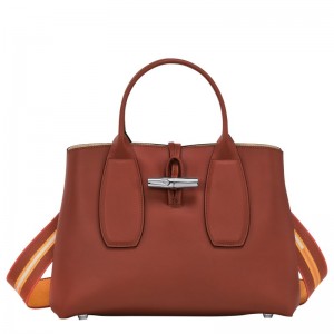 Longchamp Le Roseau M Handbag - Leather Mahogany | 2346-ZOCKW