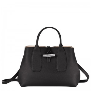 Longchamp Le Roseau M Handbag - Leather Siyah | 4230-JBMUX