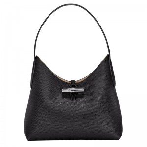 Longchamp Le Roseau M Hobo bag - Leather Siyah | 3259-RWKUH