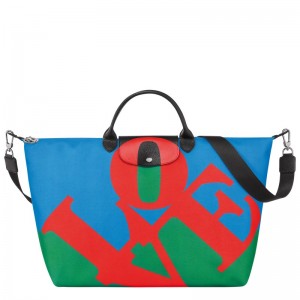 Longchamp Longchamp x Robert Indiana Travel bag - Canvas Red/Navy | 3759-DAMWL