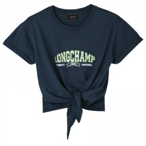 Longchamp Tied T-shirt - Jersey Lacivert | 6340-EQJDC