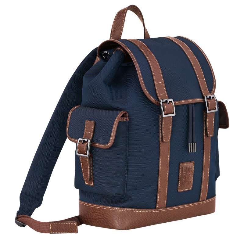 Longchamp Boxford Backpack - Recycled canvas Mavi | 8904-ZXJQN