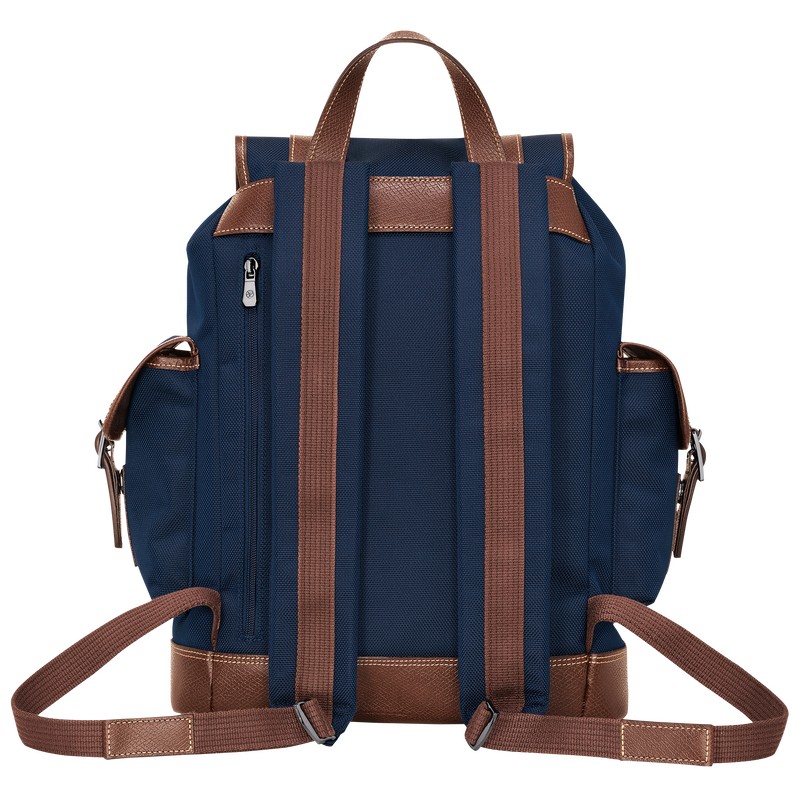 Longchamp Boxford Backpack - Recycled canvas Mavi | 8904-ZXJQN