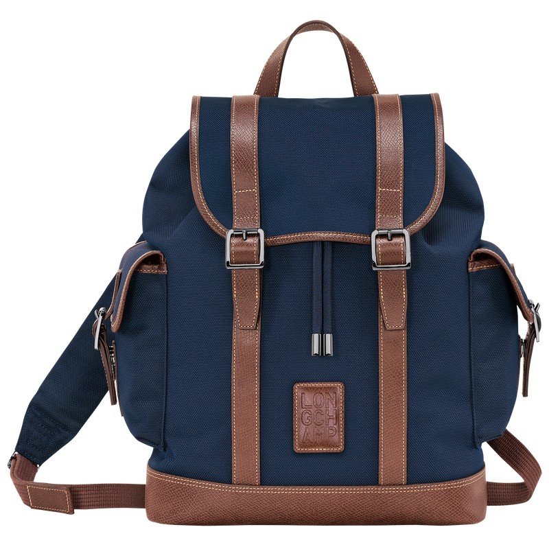 Longchamp Boxford Backpack - Recycled canvas Mavi | 8904-ZXJQN