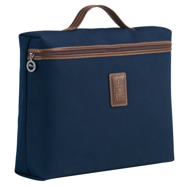 Longchamp Boxford S Briefcase - Recycled canvas Mavi | 5243-YXUVH