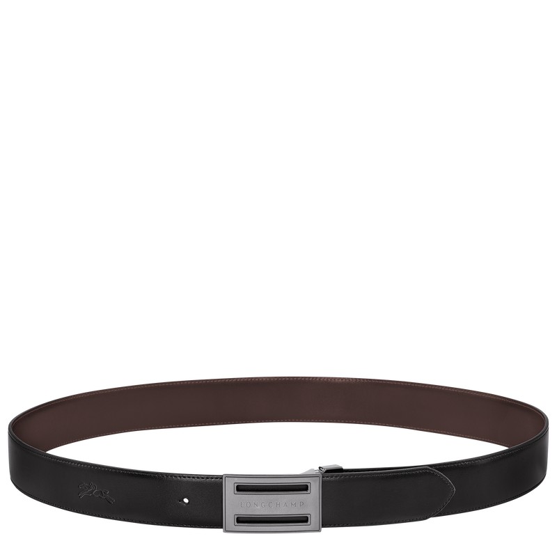 Longchamp Delta Box Men\'s belt - Leather Black/Mocha | 9463-OBPVY