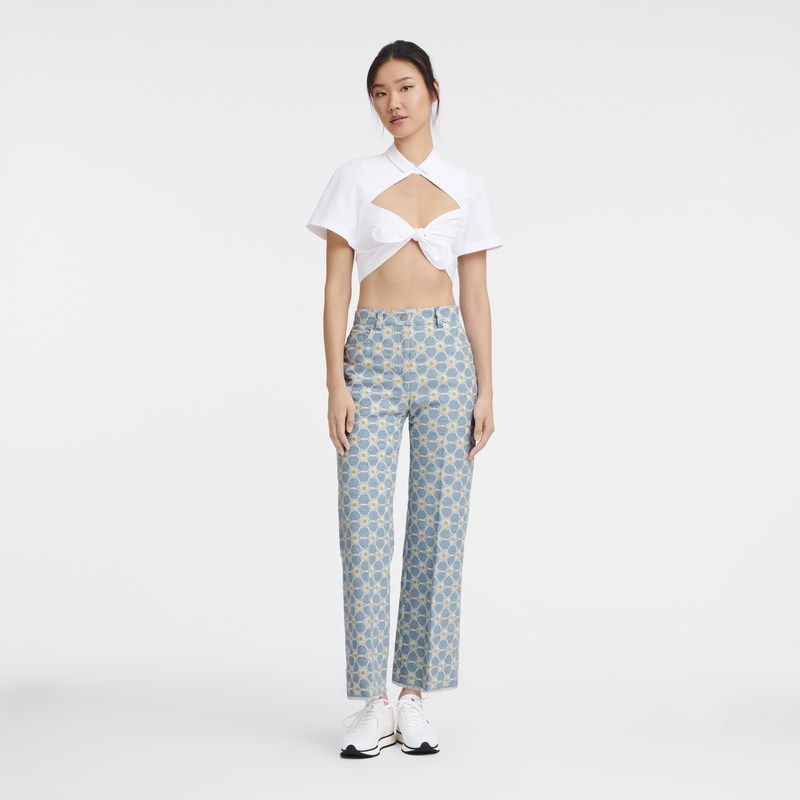 Longchamp Embroidered denim trousers - Denim Mavi | 7386-FWCZU