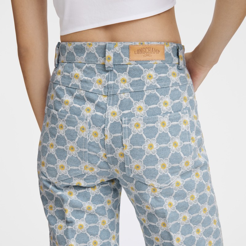 Longchamp Embroidered denim trousers - Denim Mavi | 7386-FWCZU