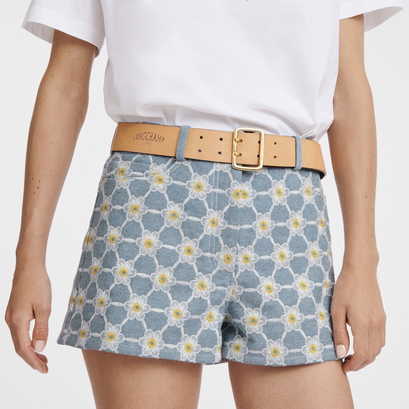 Longchamp Embroidered shorts - Denim Mavi | 5821-YKBRG