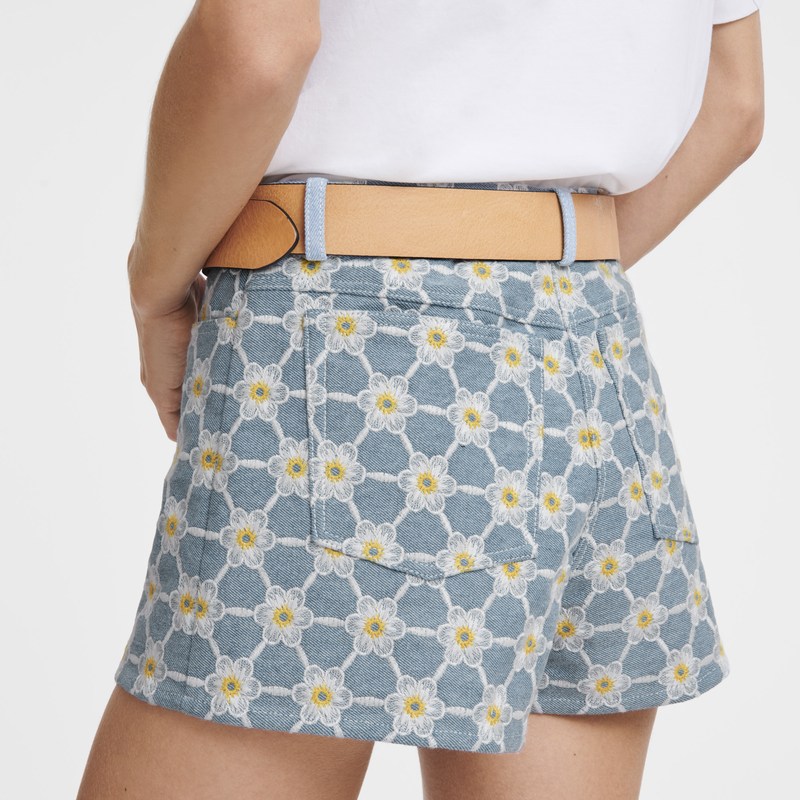 Longchamp Embroidered shorts - Denim Mavi | 5821-YKBRG