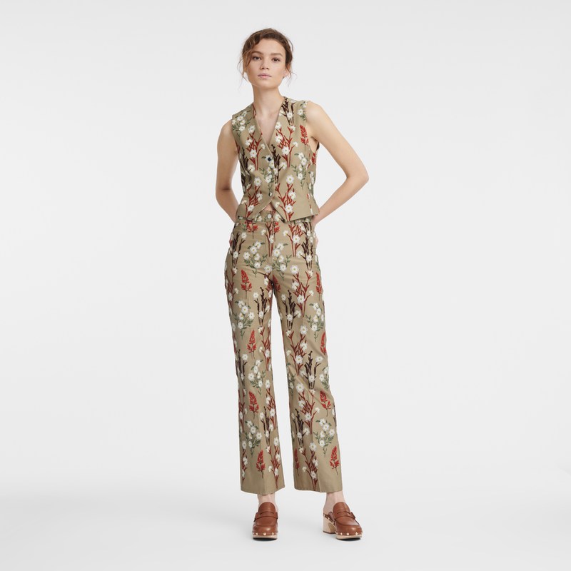 Longchamp Embroidered trousers - Gabardine Oat | 6179-KHMXG