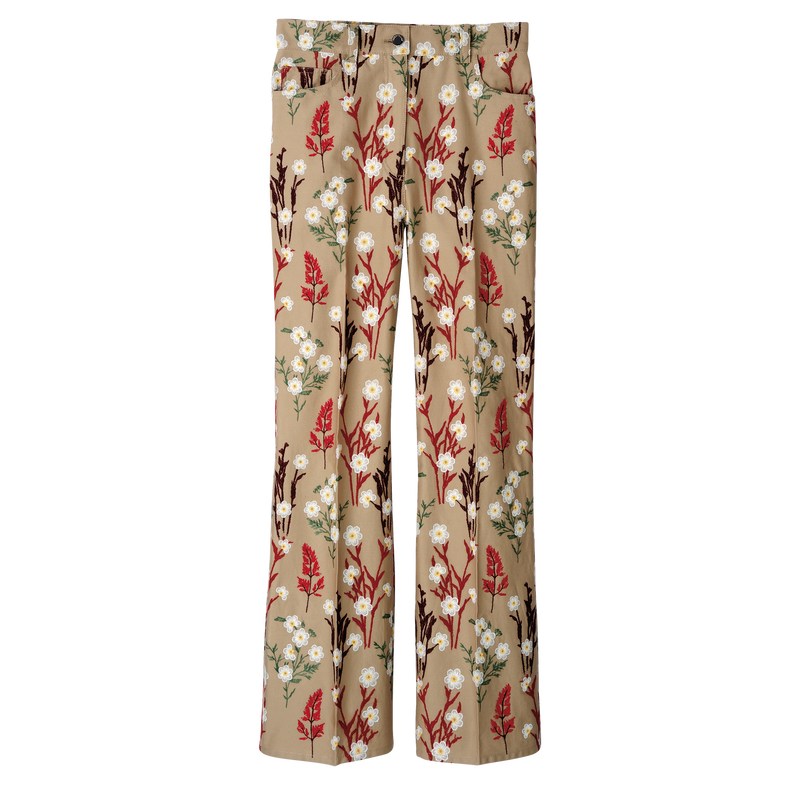 Longchamp Embroidered trousers - Gabardine Oat | 6179-KHMXG