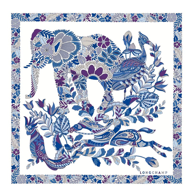 Longchamp Forêt Longchamp Silk scarf 50 - Silk Mavi | 6207-YNMZW