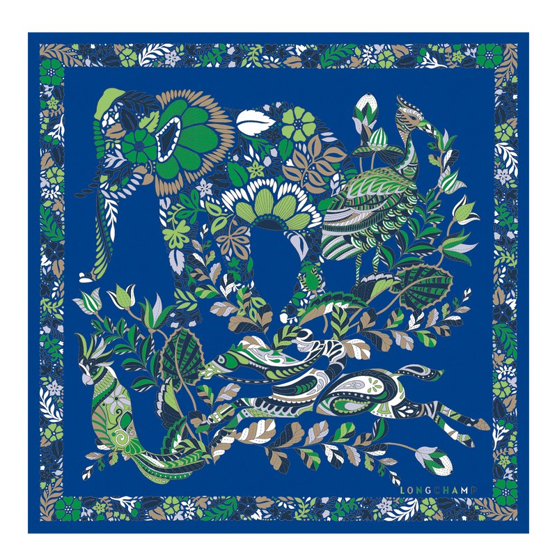 Longchamp Forêt Longchamp Silk scarf 50 - Silk Mavi | 7295-WBZTS