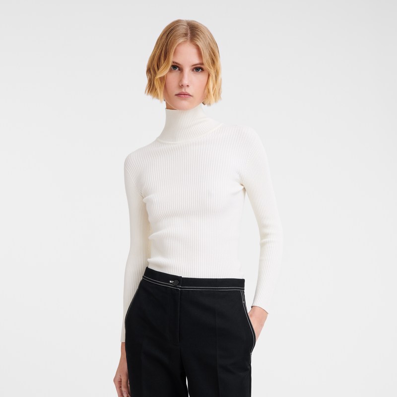 Longchamp High collar fitted jumper - Knit Ecru | 3095-JPOAZ