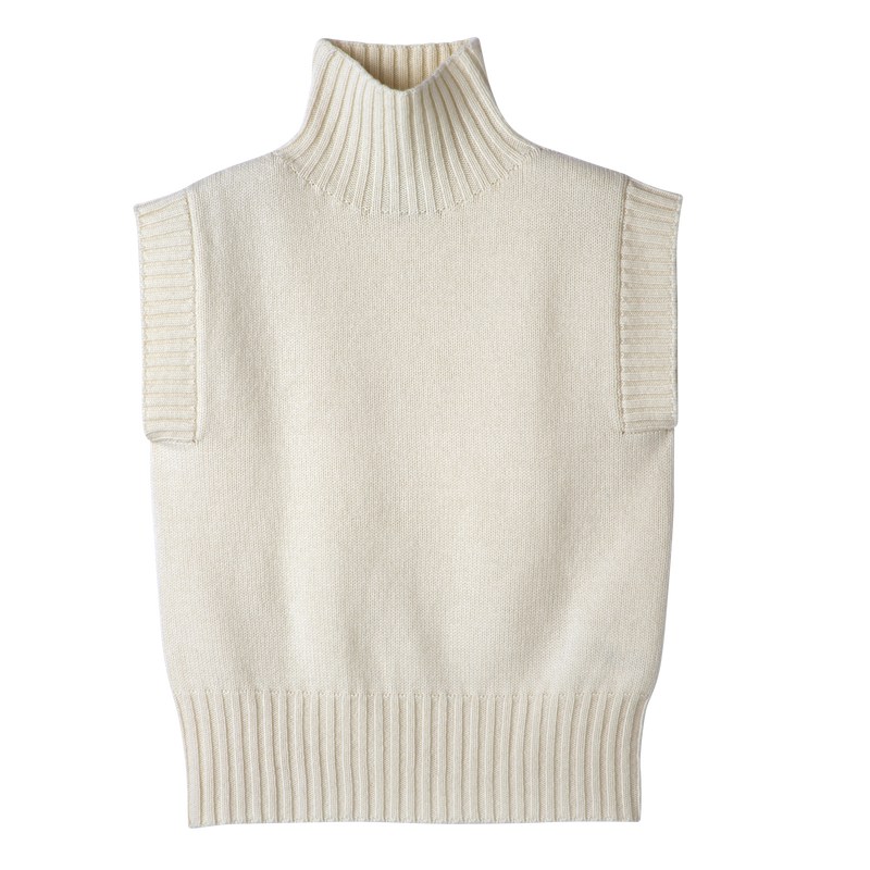 Longchamp High collar no sleeve jumper - Knit Ecru | 6502-XYJQL