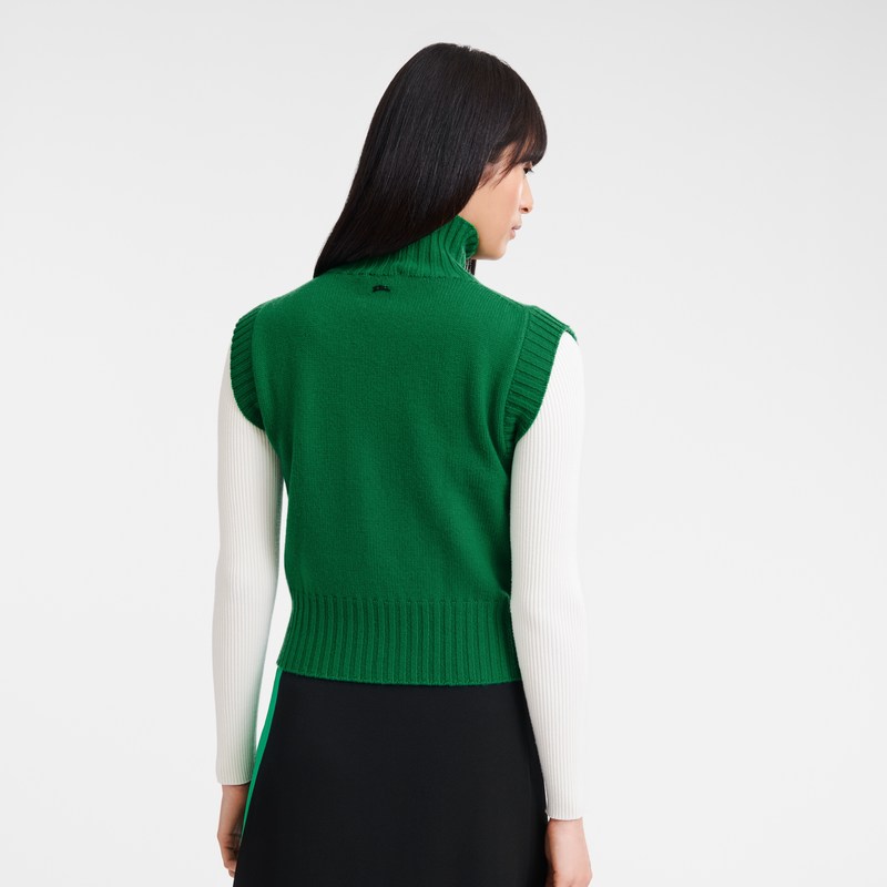 Longchamp High collar no sleeve jumper - Knit Yeşil | 8249-XKNGH