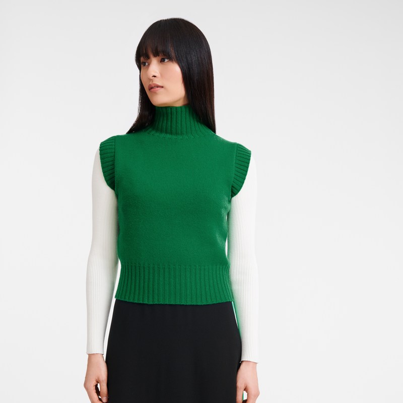 Longchamp High collar no sleeve jumper - Knit Yeşil | 8249-XKNGH