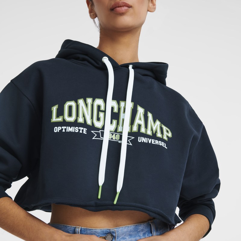 Longchamp Hoodie - Jersey Lacivert | 4916-MJZCR