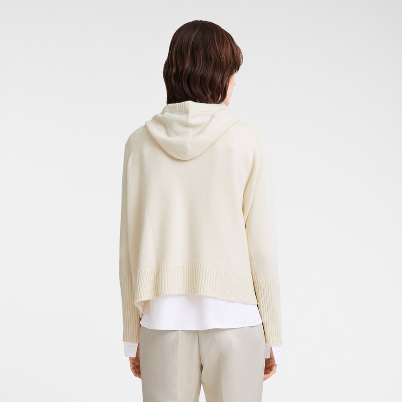 Longchamp Hoodie jumper - Knit Ecru | 8604-QOCAV