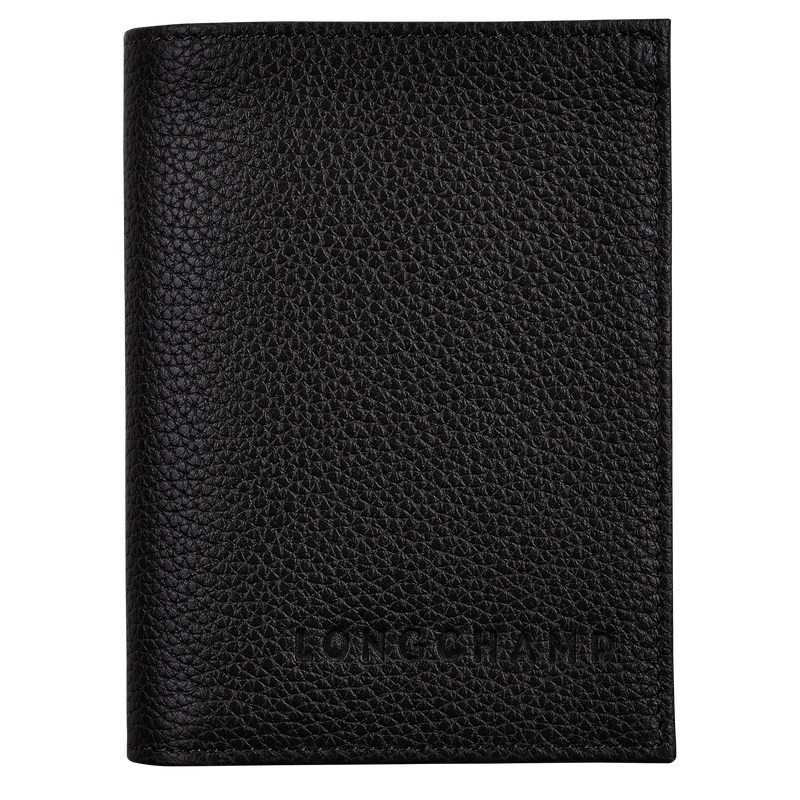 Longchamp Le Foulonné Card holder - Leather Siyah | 9541-RCEQV