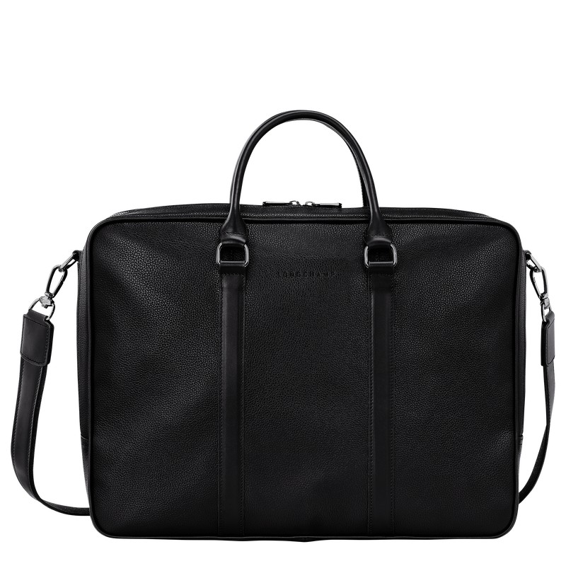 Longchamp Le Foulonné L Briefcase - Leather Siyah | 3280-RYXZO