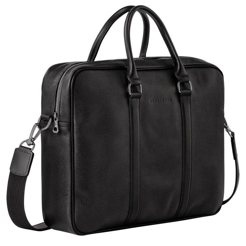 Longchamp Le Foulonné M Briefcase - Leather Siyah | 3657-ETCZN