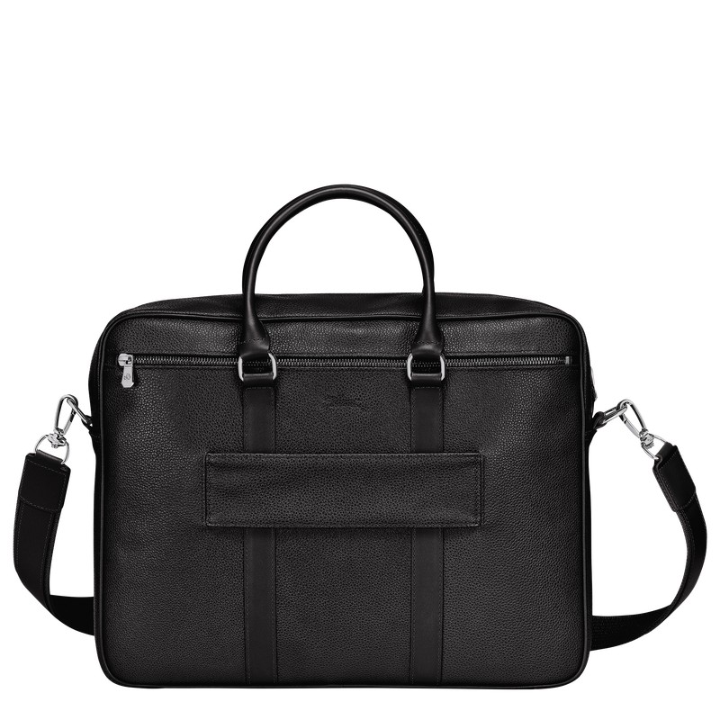 Longchamp Le Foulonné M Briefcase - Leather Siyah | 3657-ETCZN