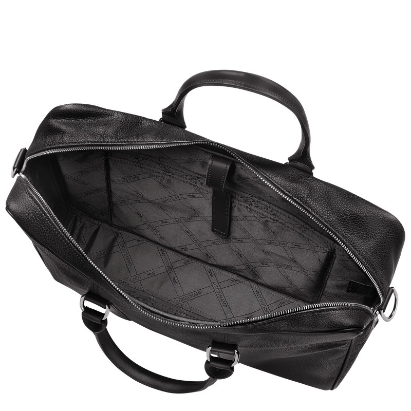 Longchamp Le Foulonné M Briefcase - Leather Siyah | 3657-ETCZN