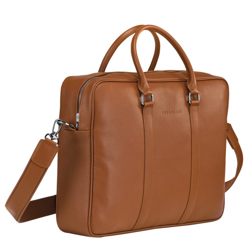 Longchamp Le Foulonné M Briefcase - Leather Caramel | 2759-ZHQMV