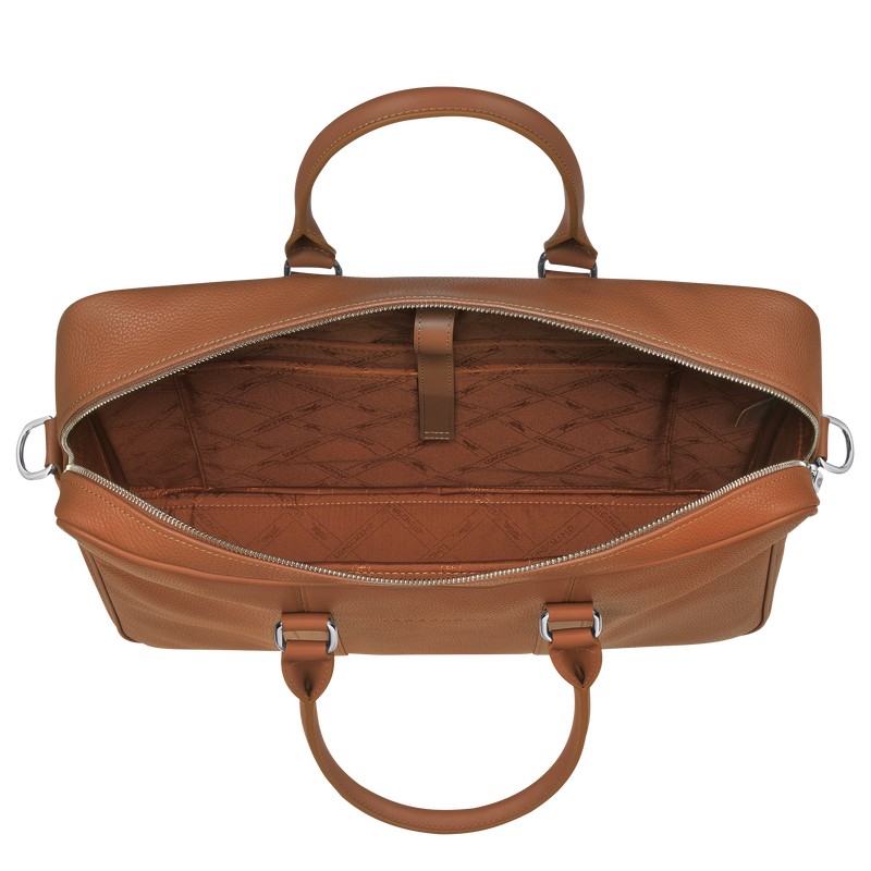 Longchamp Le Foulonné M Briefcase - Leather Caramel | 2759-ZHQMV