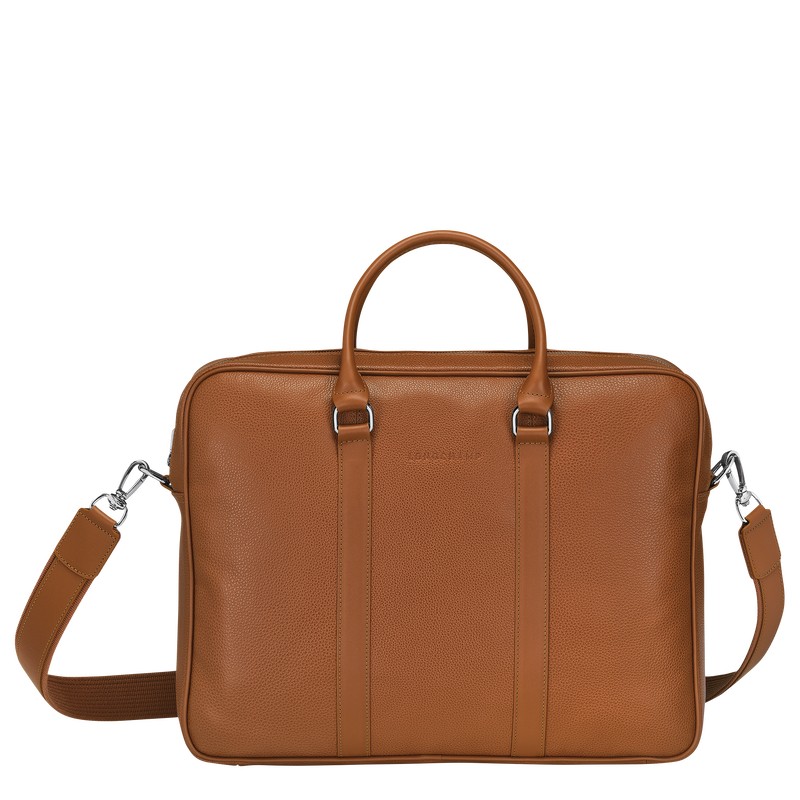 Longchamp Le Foulonné M Briefcase - Leather Caramel | 2759-ZHQMV