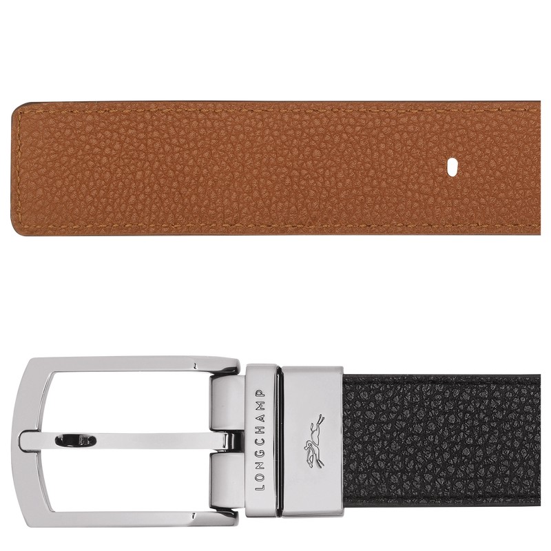 Longchamp Le Foulonné Men's belt - Leather Black/Caramel | 4612-FHVGY