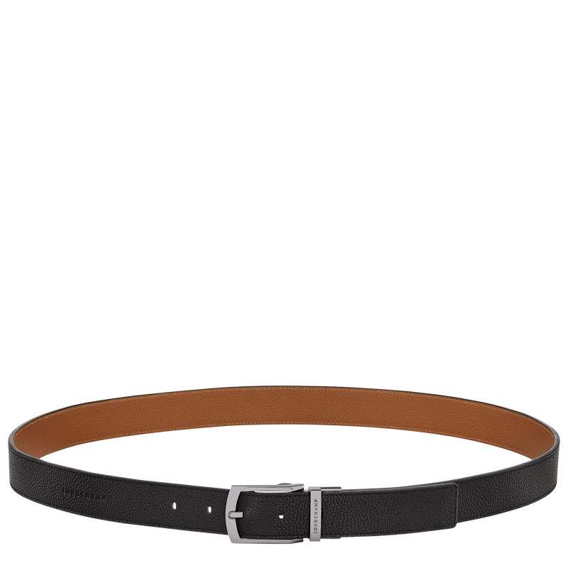 Longchamp Le Foulonné Men\'s belt - Leather Black/Caramel | 4612-FHVGY