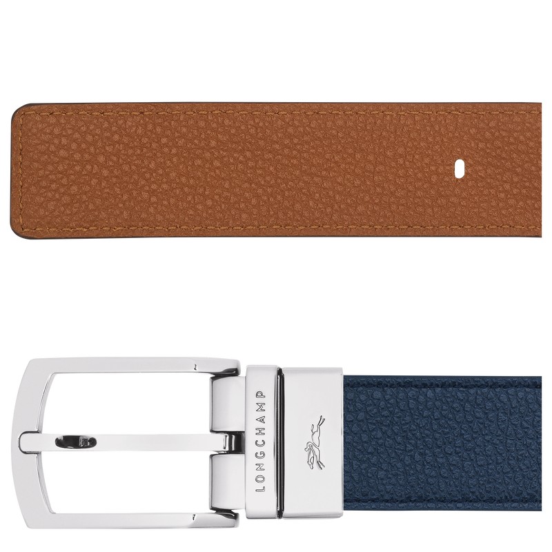 Longchamp Le Foulonné Men's belt - Leather Navy/Caramel | 8270-URZWL