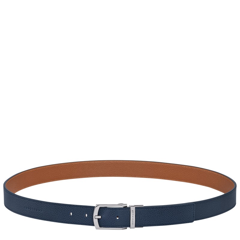 Longchamp Le Foulonné Men\'s belt - Leather Navy/Caramel | 8270-URZWL