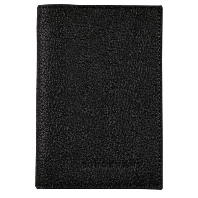 Longchamp Le Foulonné Passport cover - Leather Siyah | 7493-OITJH