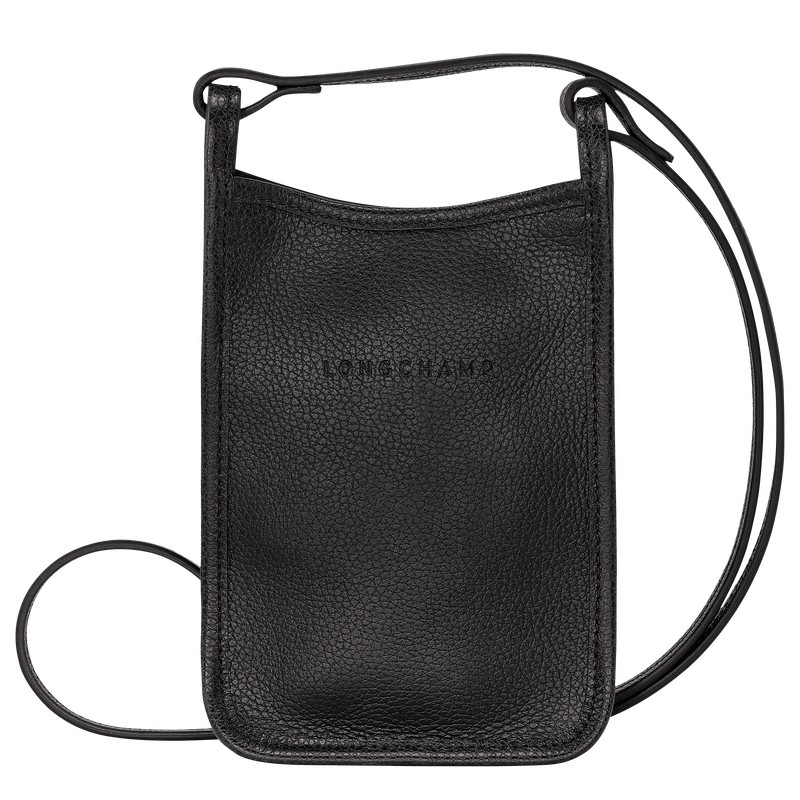 Longchamp Le Foulonné Phone case - Leather Siyah | 0468-TULRW