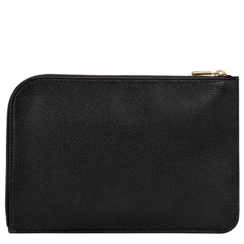 Longchamp Le Foulonné Pouch - Leather Siyah | 9243-CLDHQ