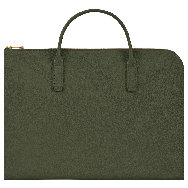 Longchamp Le Foulonné S Briefcase - Leather Haki | 2680-FNRUB