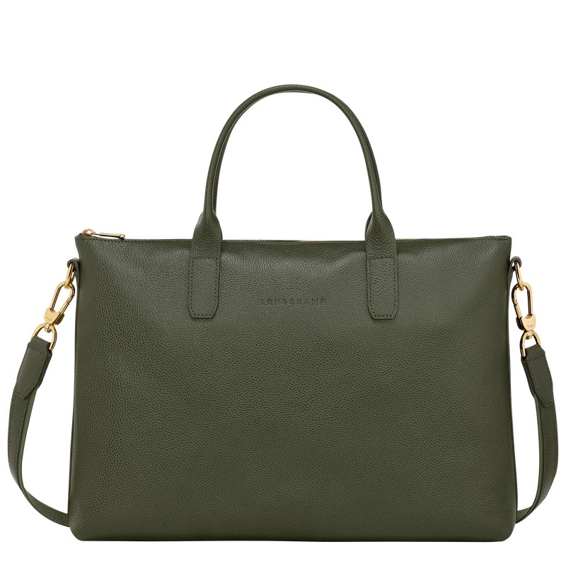 Longchamp Le Foulonné S Briefcase - Leather Haki | 9782-JTRMX